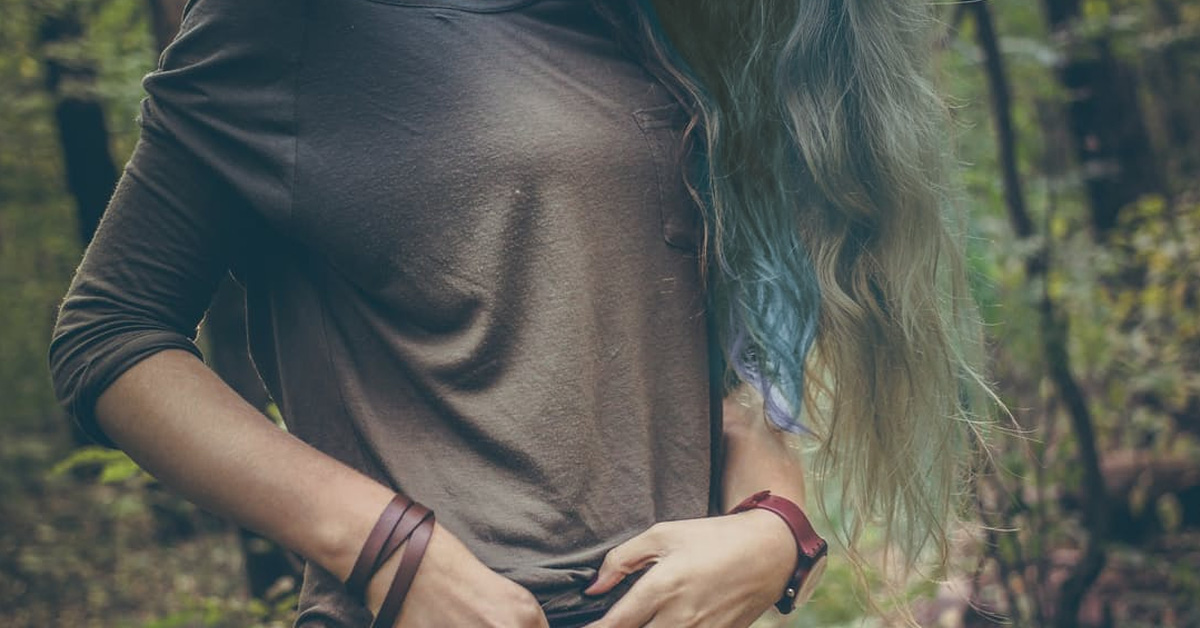 Woman with blue and brown hair